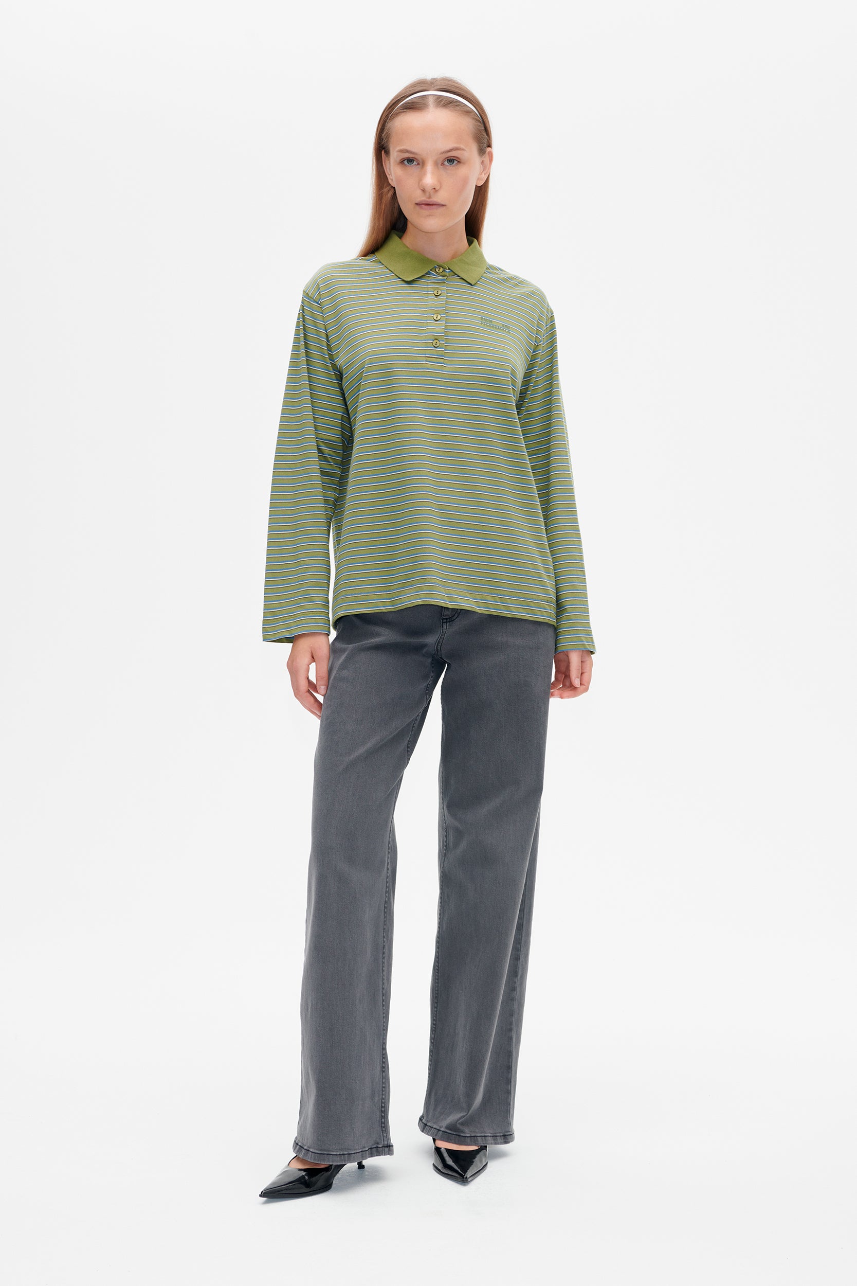 JEANNI T-SHIRT | Green Polo Stripe