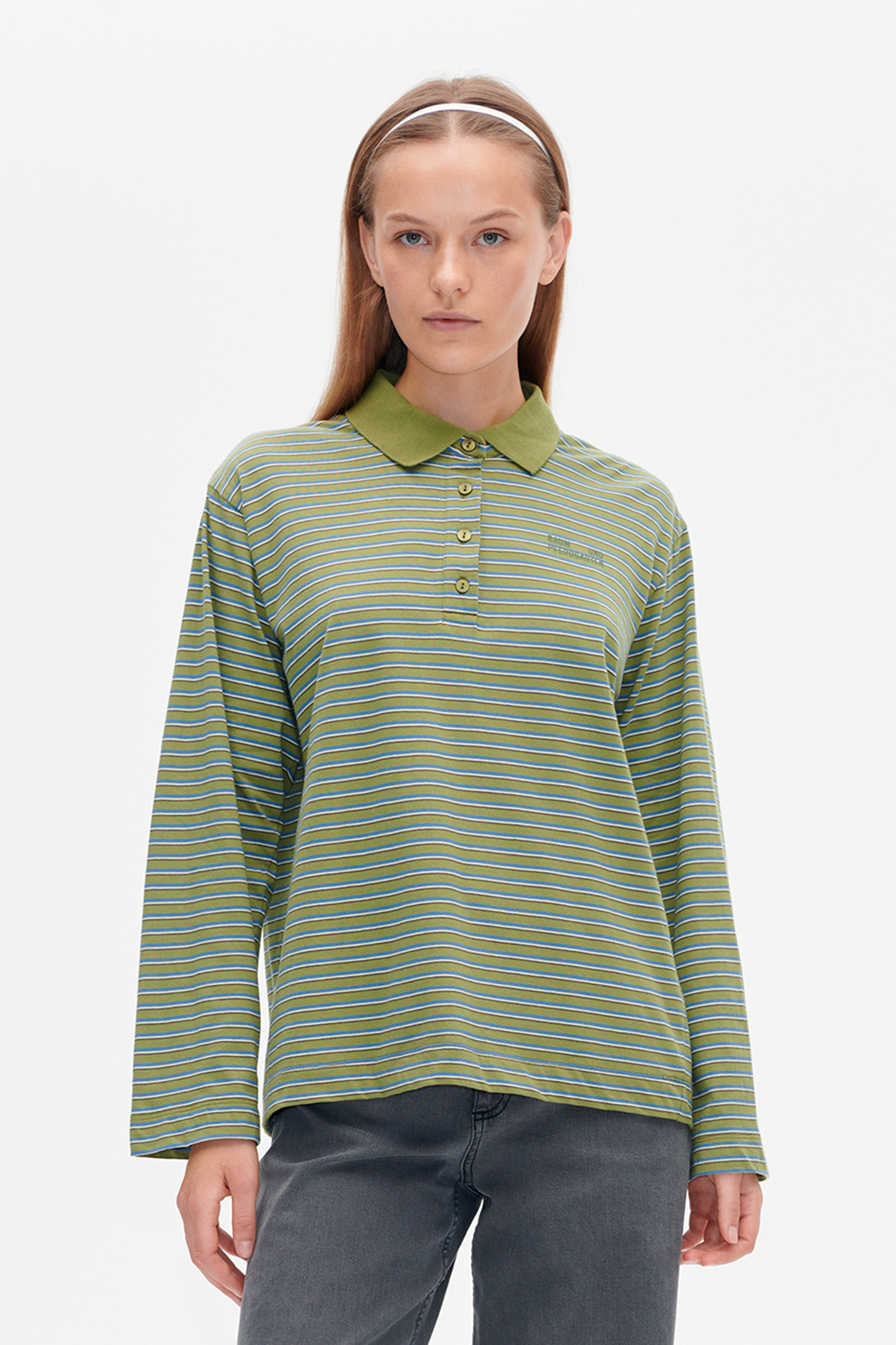 JEANNI T-SHIRT | Green Polo Stripe