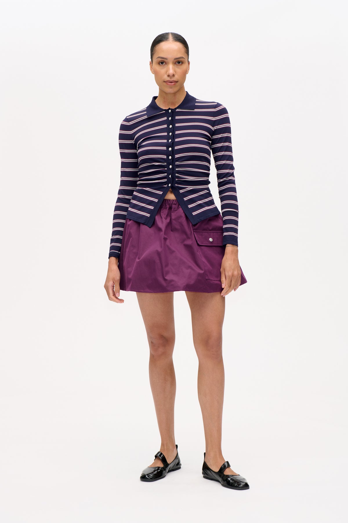 CAMILINE CARDIGAN | Navy Plum Stripe