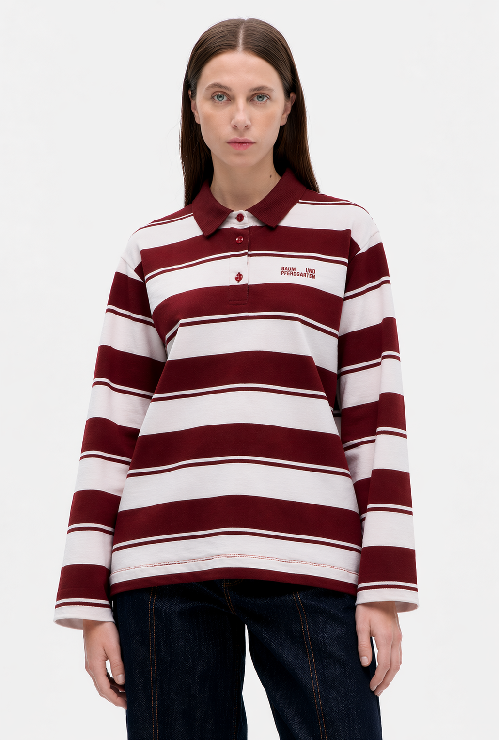 JEANNE top | pink og rød polostribe